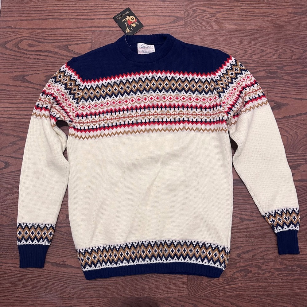 Vintage Jersild Viking Knits Fair Isle Nordic Sweater Navy White Mens Large NWT